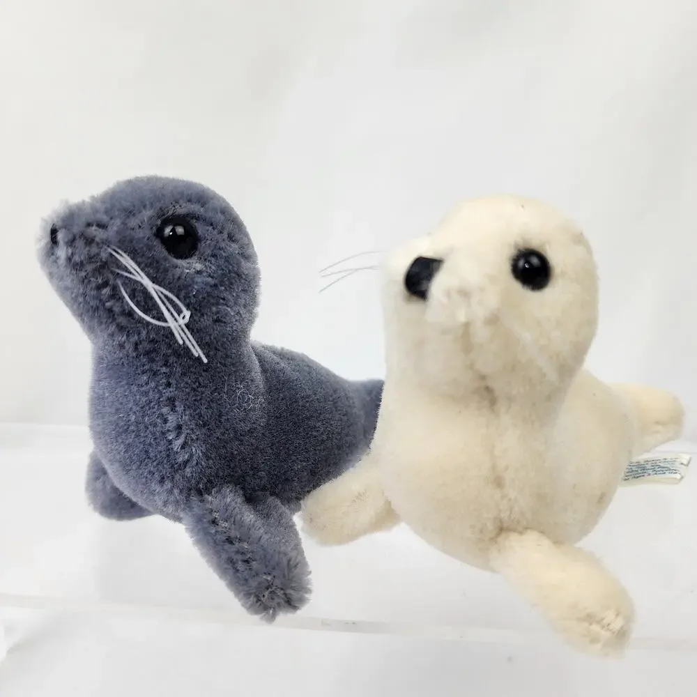 2 1983 Dakin Plush Mohair 100% Wool Baby Seal Pups Gray & White 5.5